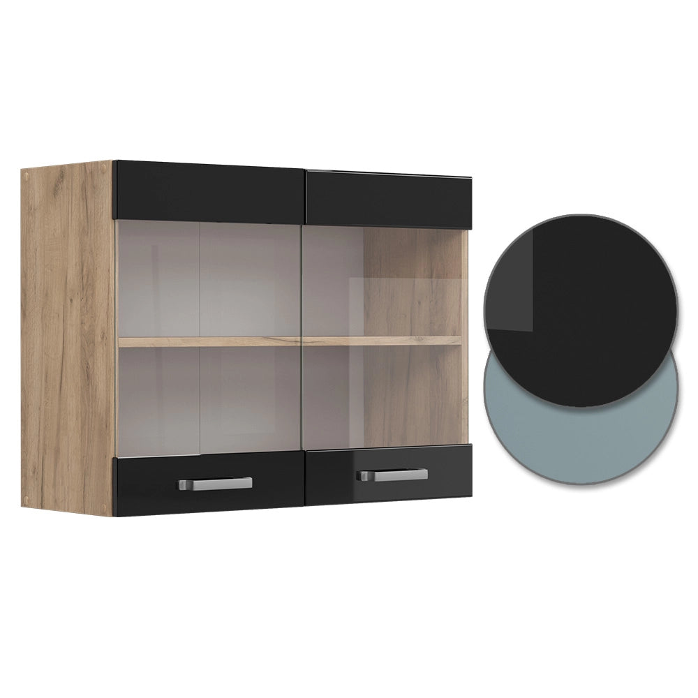 Vicco Mobile da cucina in vetro Nero lucido 80 cm