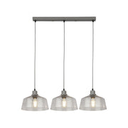 Lampadario Contemporaneo Odéon Acciaio Grigio Trasparente 3 Luci E27