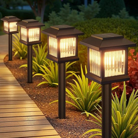 6 pezzi di moderne lampade solari acqua-resistenti alimentate da energia solare per esterni con design in vetro di tungsteno trasparente - decorazione per giardino e terrazzo