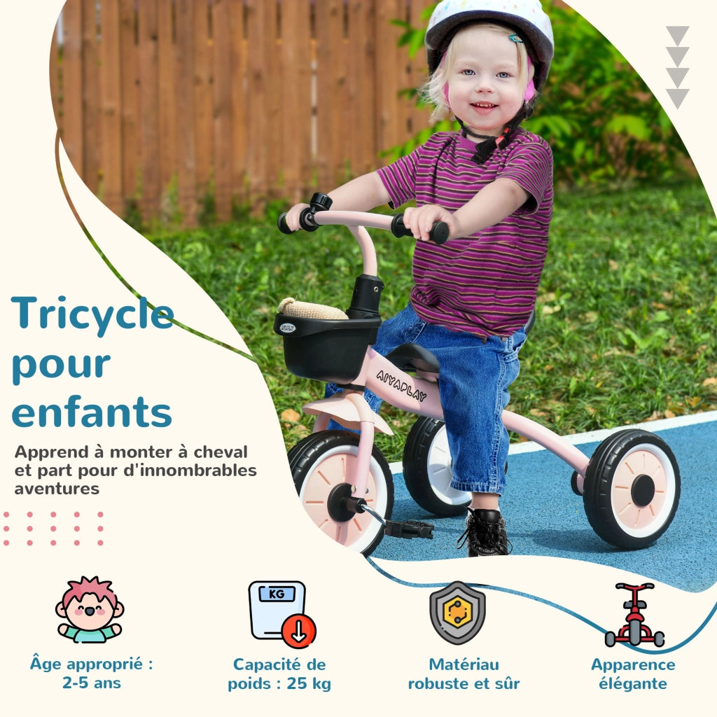 Triciclo bambini con campanello e cestino, sella regolabile con schienale ¨C Xylo ¨C Rosa, 2-5 anni