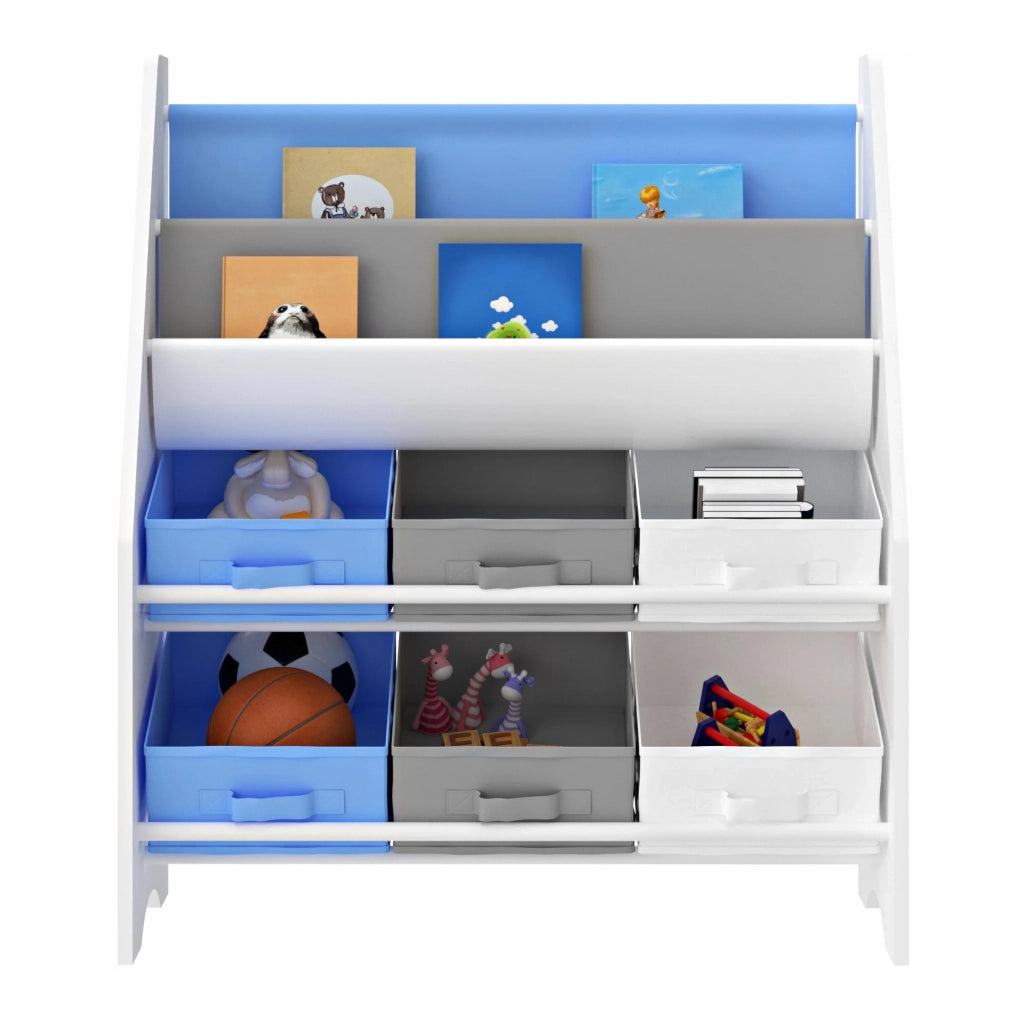 Scaffale portaoggetti per bambini Ponteceso con 6 scomparti aperti bianco/grigio/blu 03_0006990