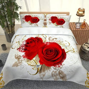 Set di coperte da letto 3D creative con disegno di rose rosse - per bambini - microfibra morbida - 155 x 220 cm - con chiusura a righello - inclusi 2 cuscini
