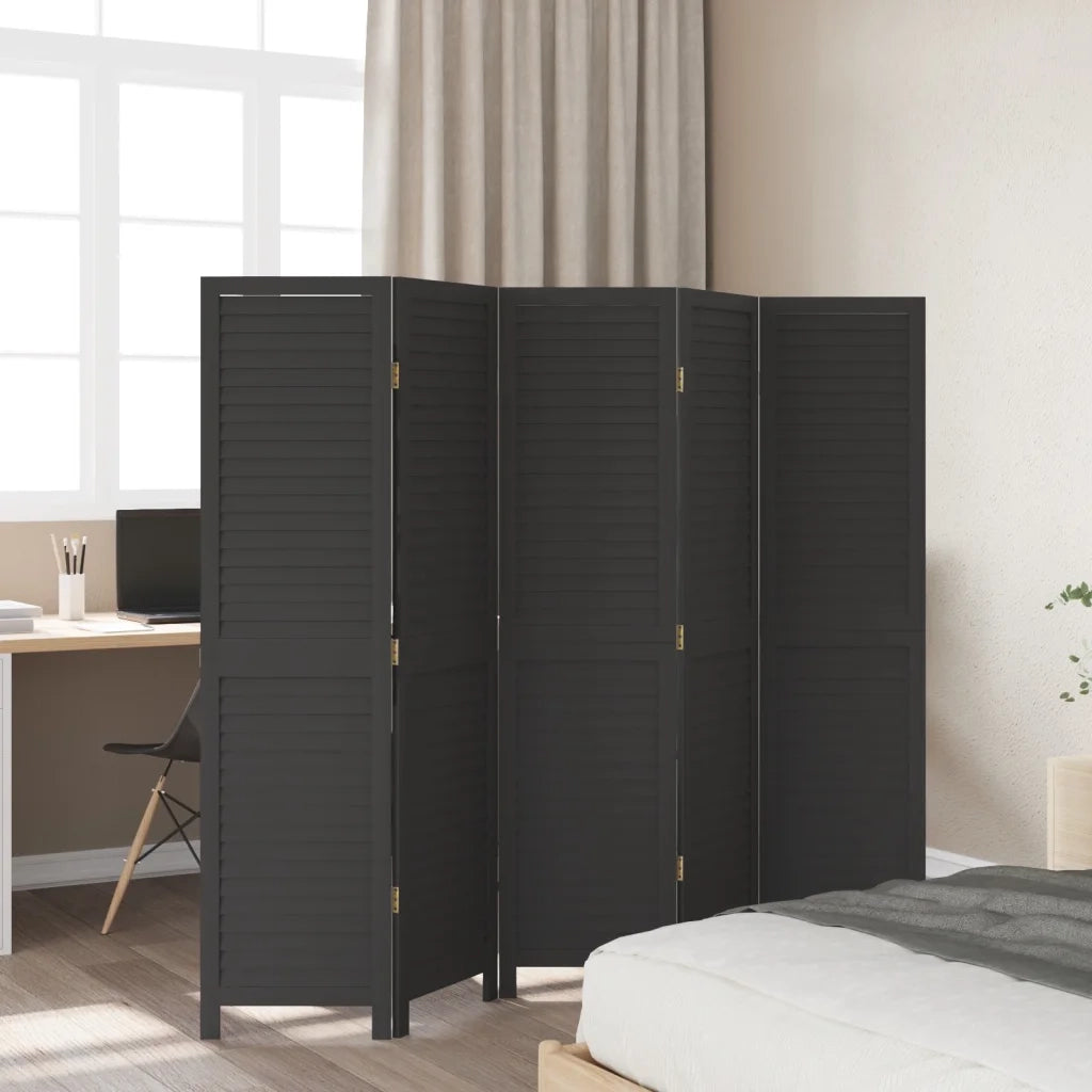 Divisorio Ambienti 5 Pannelli Nero Legno Massello di Paulowniacod mxl 90919