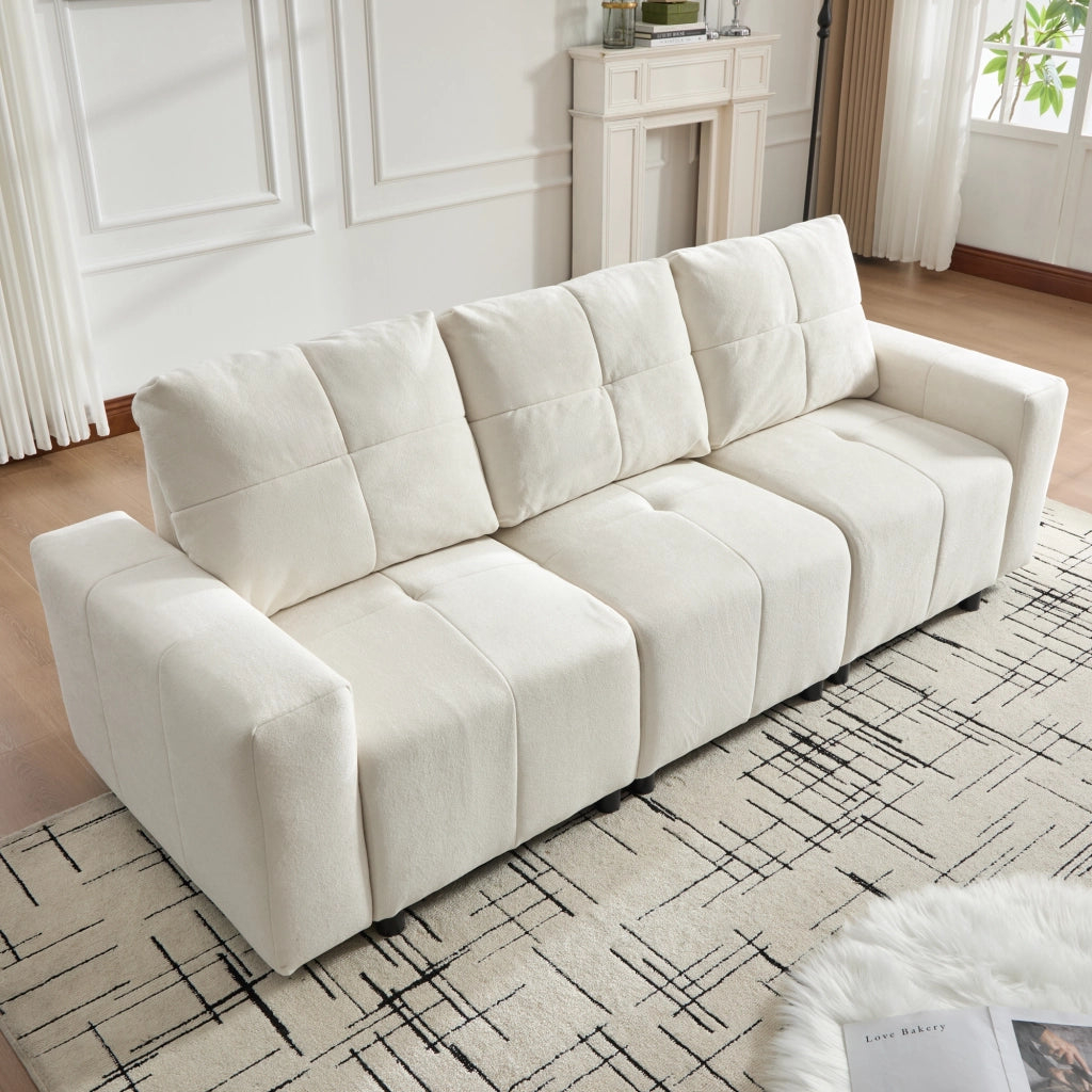 Divano modulare a 3 posti 213 cm con schienale regolabile e funzione letto, tessuto Chenille, beige bianco