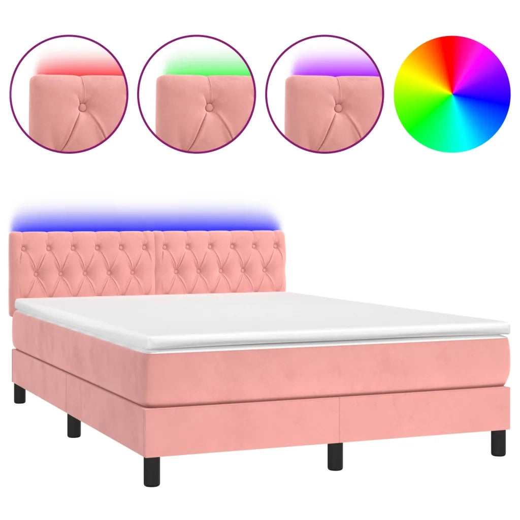 Letto a Molle con Materasso e LED Rosa 140x200 cm in Vellutocod mxl 74938