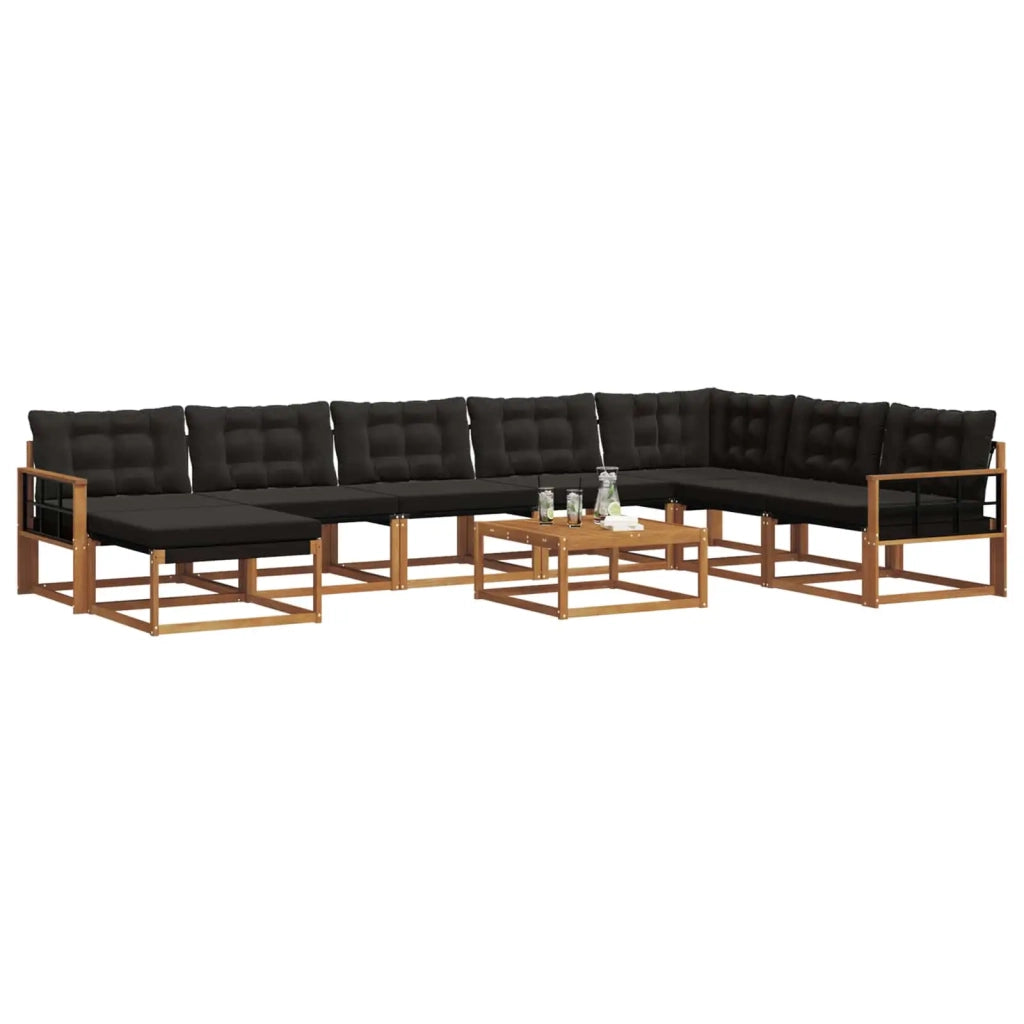 Set di divani da esterno con cuscino 9 pcs Naturale e Nero