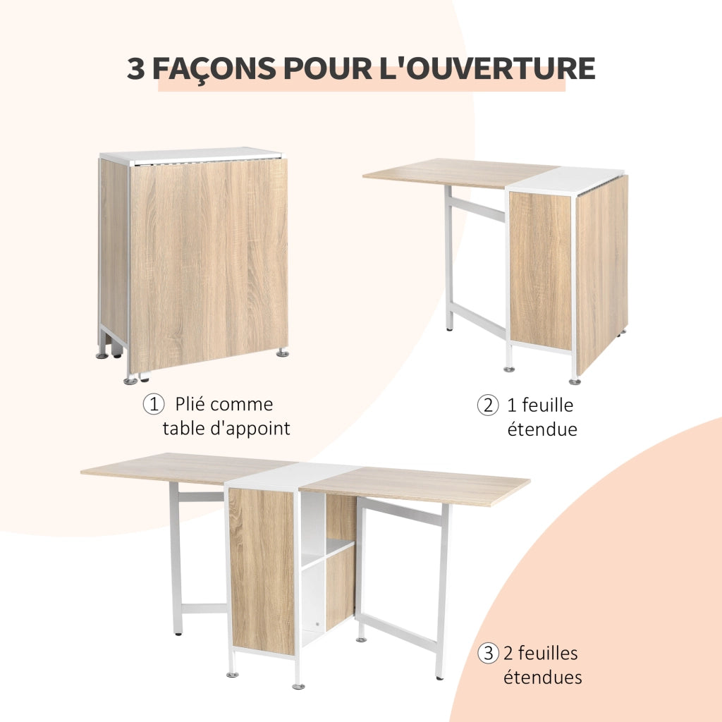 Tavolo da pranzo pieghevole per 4 persone con 4 nicchie ¨C zephmum ¨C MDF quercia chiaro acciaio bianco 169x62x75 cm