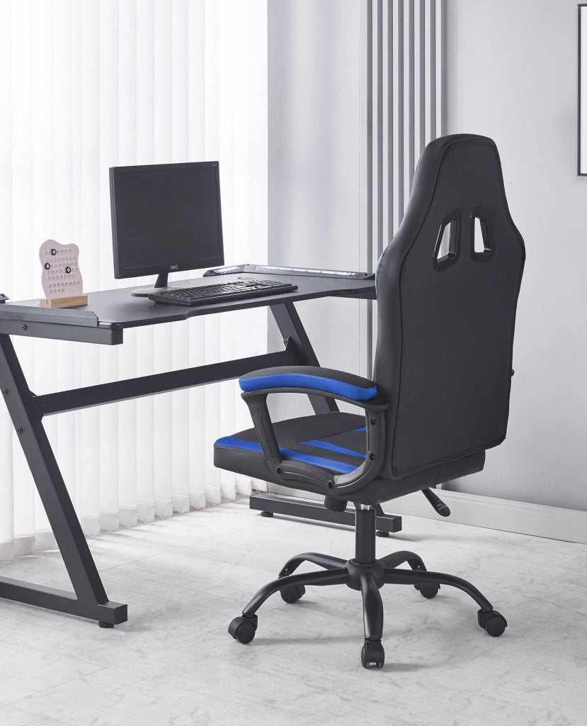 Sedia Gaming Adulto Professionale SimilPelle Reclinabile Con Braccioli Poltrona Ufficio Regolabile in Altezza Pistone Gas Gamer Portata 150 Kg Blu