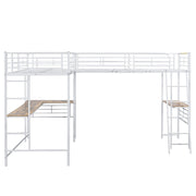 Letto a soppalco singolo 90×200 cm con scrivania; doppia scala e barriera alta; senza materasso; bianco