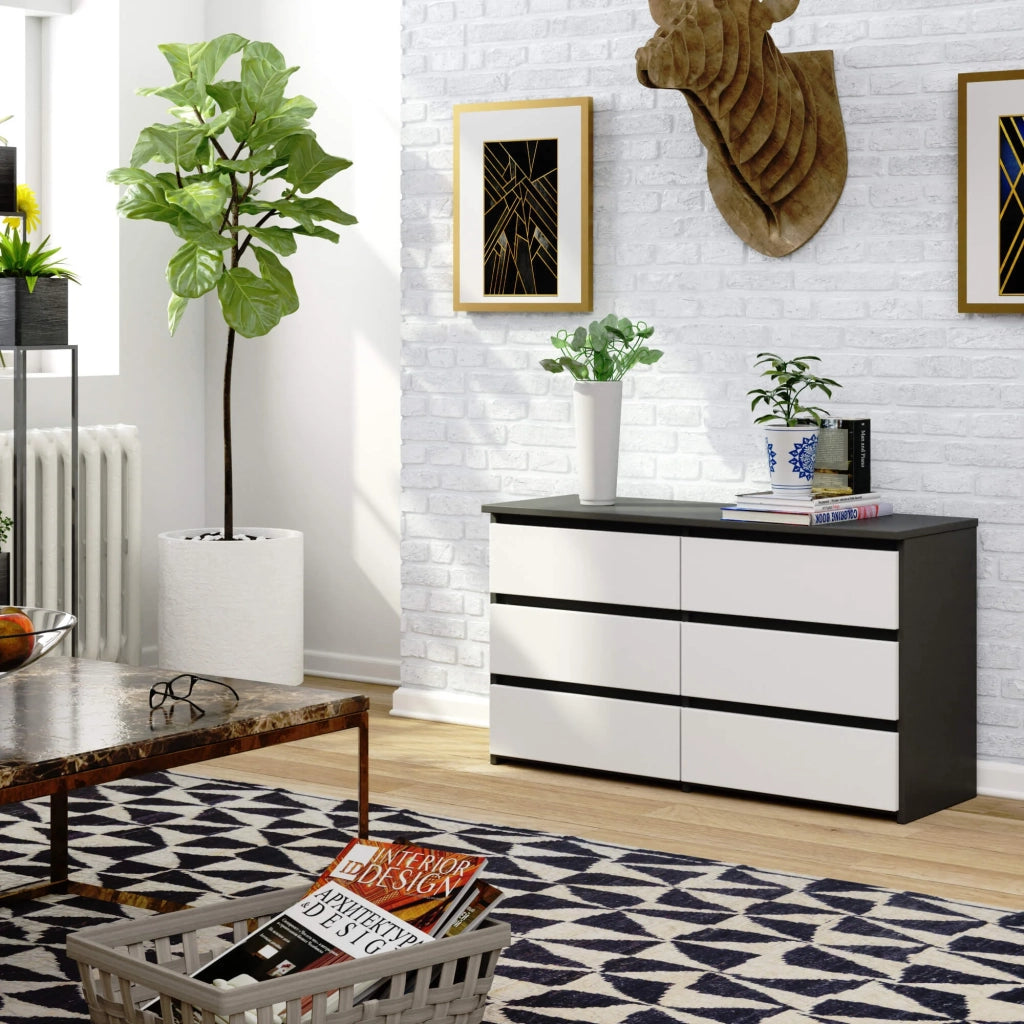 Cassettiera CL100 compatta AKORD Grigia Grafite 100 cm 6 cassetti inserto frontale Bianco 100x35x57 cm