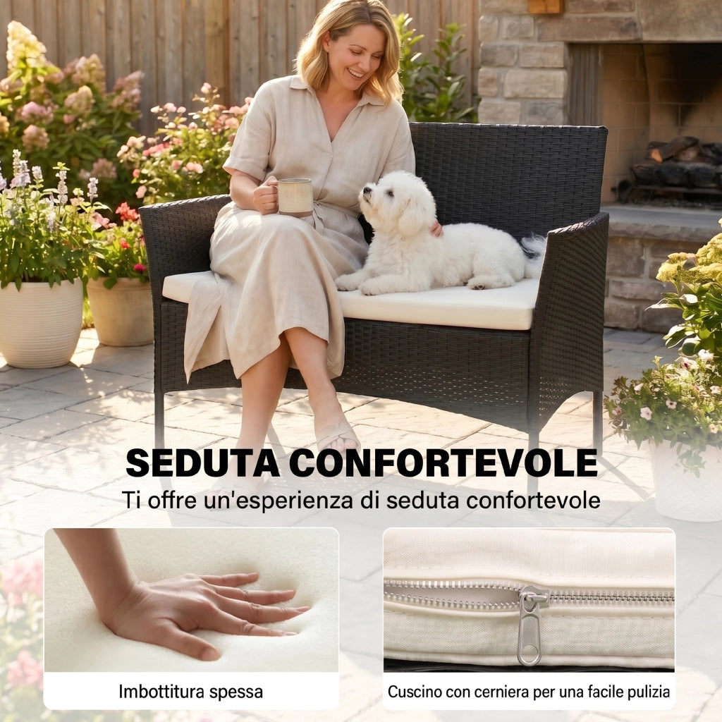 Divano da Giardino 2 Posti ¨C Zephmum ¨C Rattan, Nero, 107x55x80cm