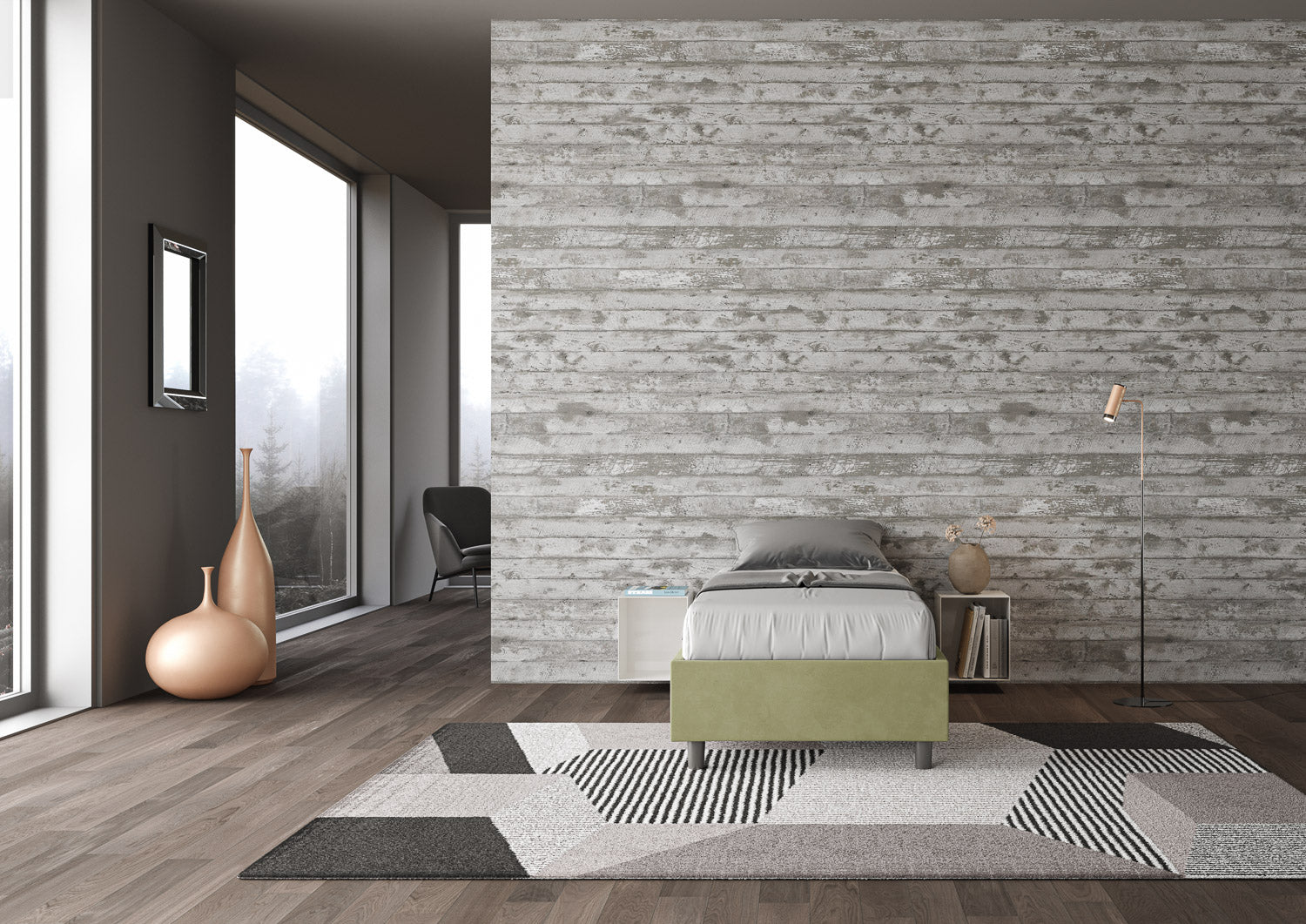 Letto 1 Piazza e Mezzo Sommier 130x190 cm Senza Rete Azelia Tè Verde