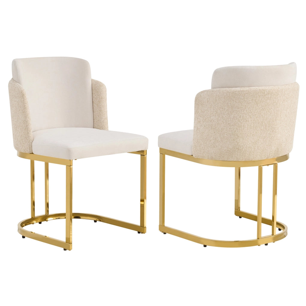 Set di 2 sedie da pranzo 61.49x58.5x54 cm con doppio schienale in chenille beige e oro
