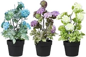 Piantine Artificiali in vaso nero Set 3 Pz In Scatola Trasparente Di Acetato King Home 