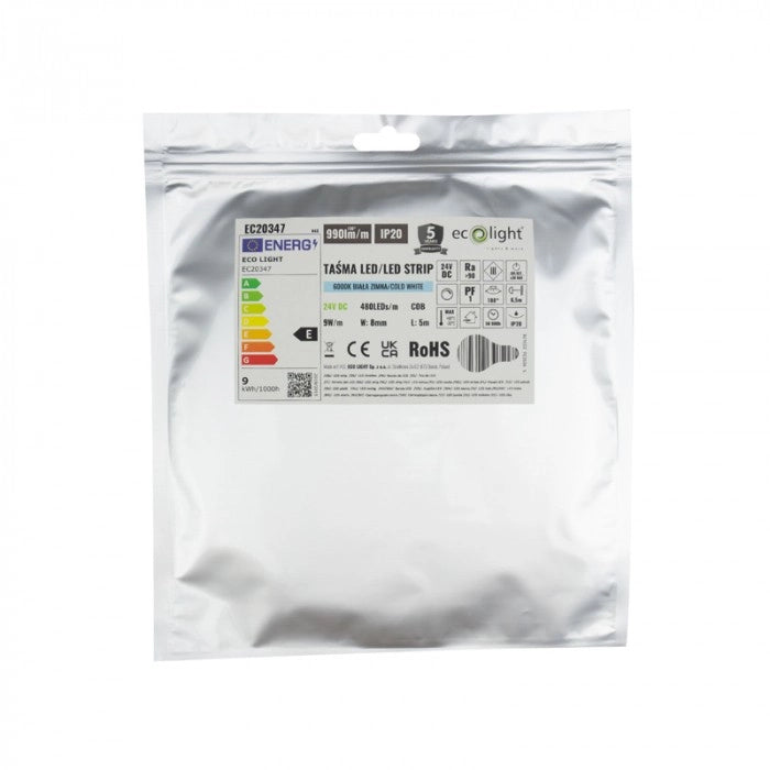 Striscia LED COB 480 9W/m 6000K 24V IP20 5m dimmerabile Ecolight