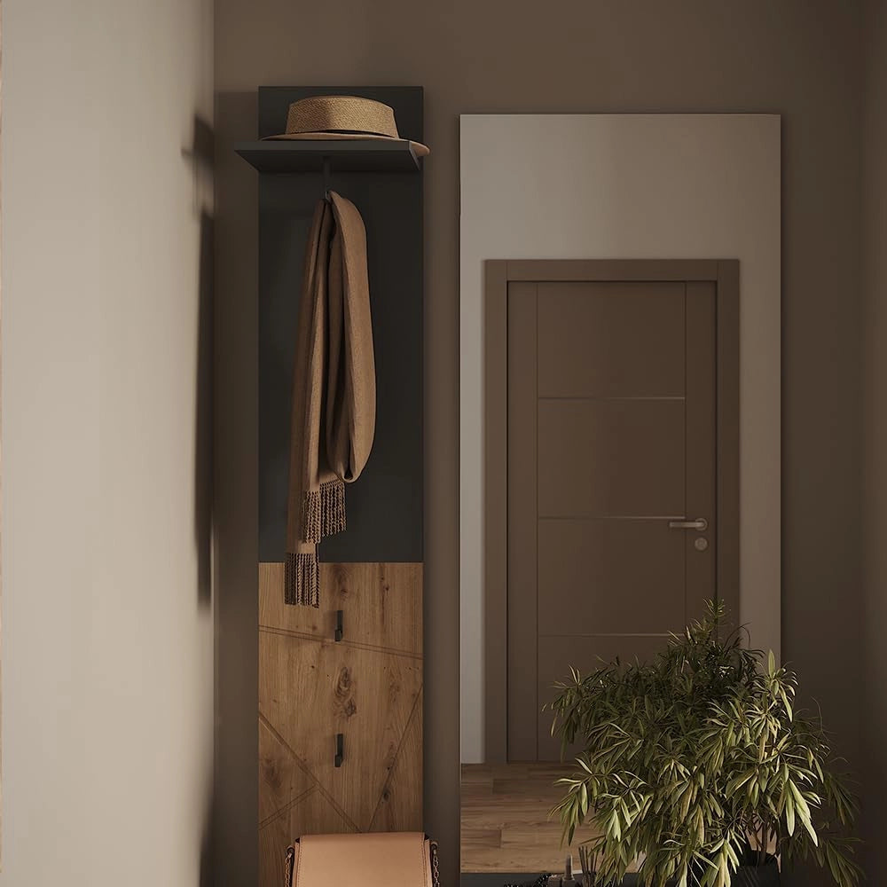 Appendiabiti da parete Irma, Antracite/Artisan, 31 x 160 cm, adatto per riporre e organizzare nell’ingresso