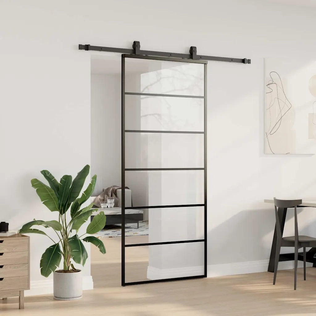 Porta Scorrevole con Ferramenta Nera 90x205 cm in Vetro ESG 3375788
