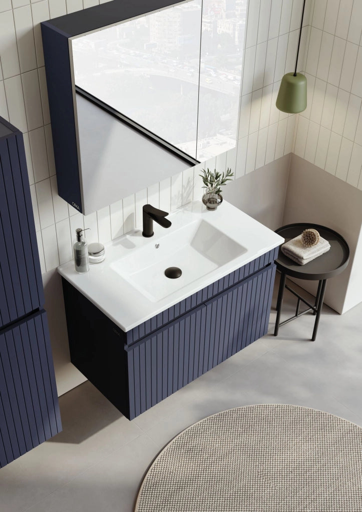 Set mobile lavabo con specchio (2 pezzi) "Tivoli 85" - 85 x 45 x 57 cm - Blu navy opaco
