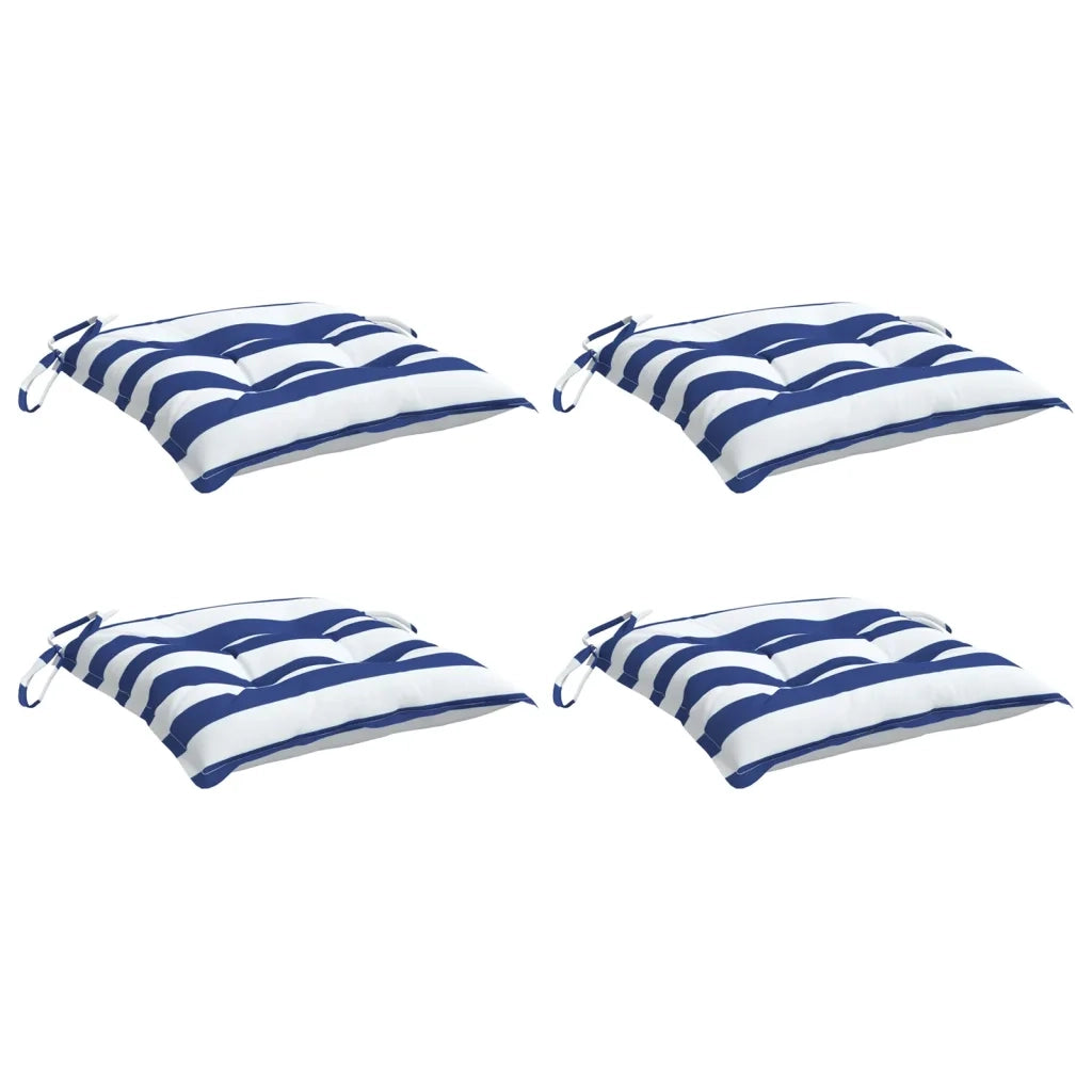 Cuscini per Sedia 4pz Strisce Bianche e Blu 40x40x7 cm Tessuto