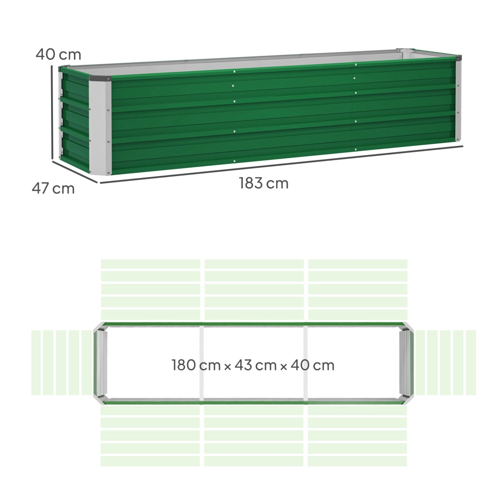Vaso da giardino rialzato in acciaio con 3 aree di semina ¨C zephmum ¨C 183x47x40cm verde
