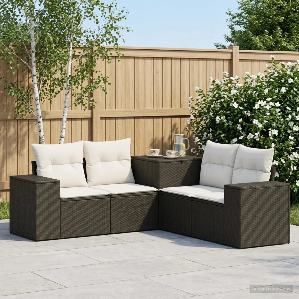 Set di divani 5 pz Nero e Bianco Crema 3447912