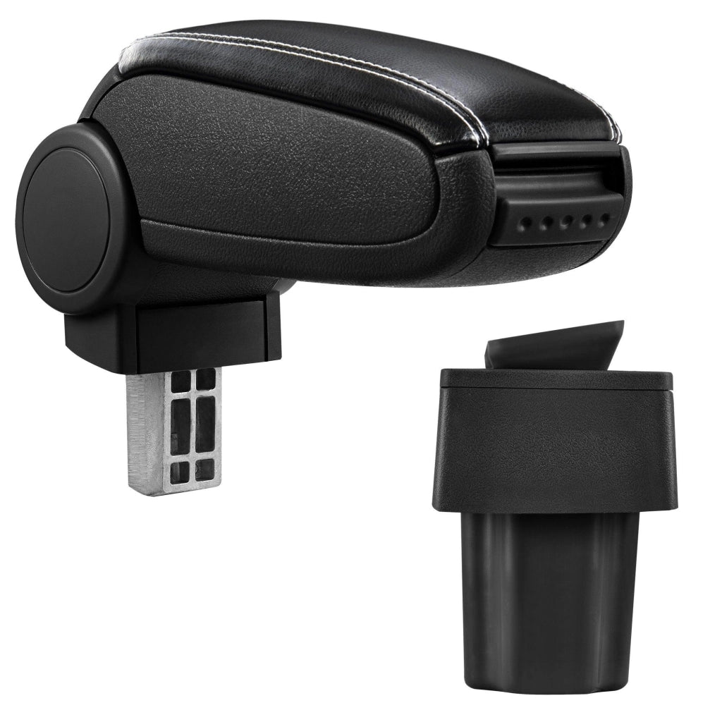 Bracciolo centrale per Opel Astra G con scomparto imbottito in similpelle nera con cuciture bianche 03_0000551