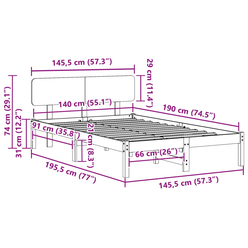 Struttura letto con testata Marrone cerato 140x190 cm Legno massello di pino