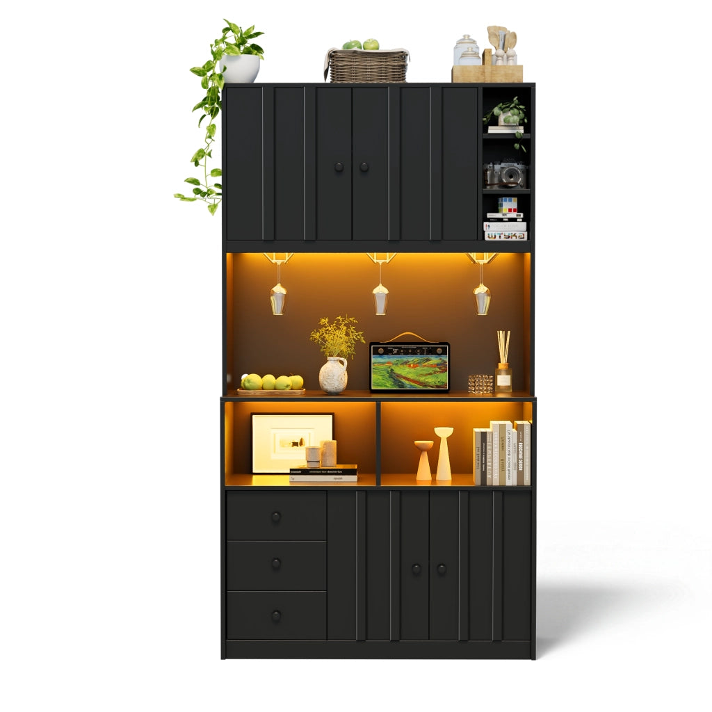 Credenza da cucina con 3 portabicchieri; LED RGB; prese integrate; per cucina e sala da pranzo; 100 × 40 × 180 cm