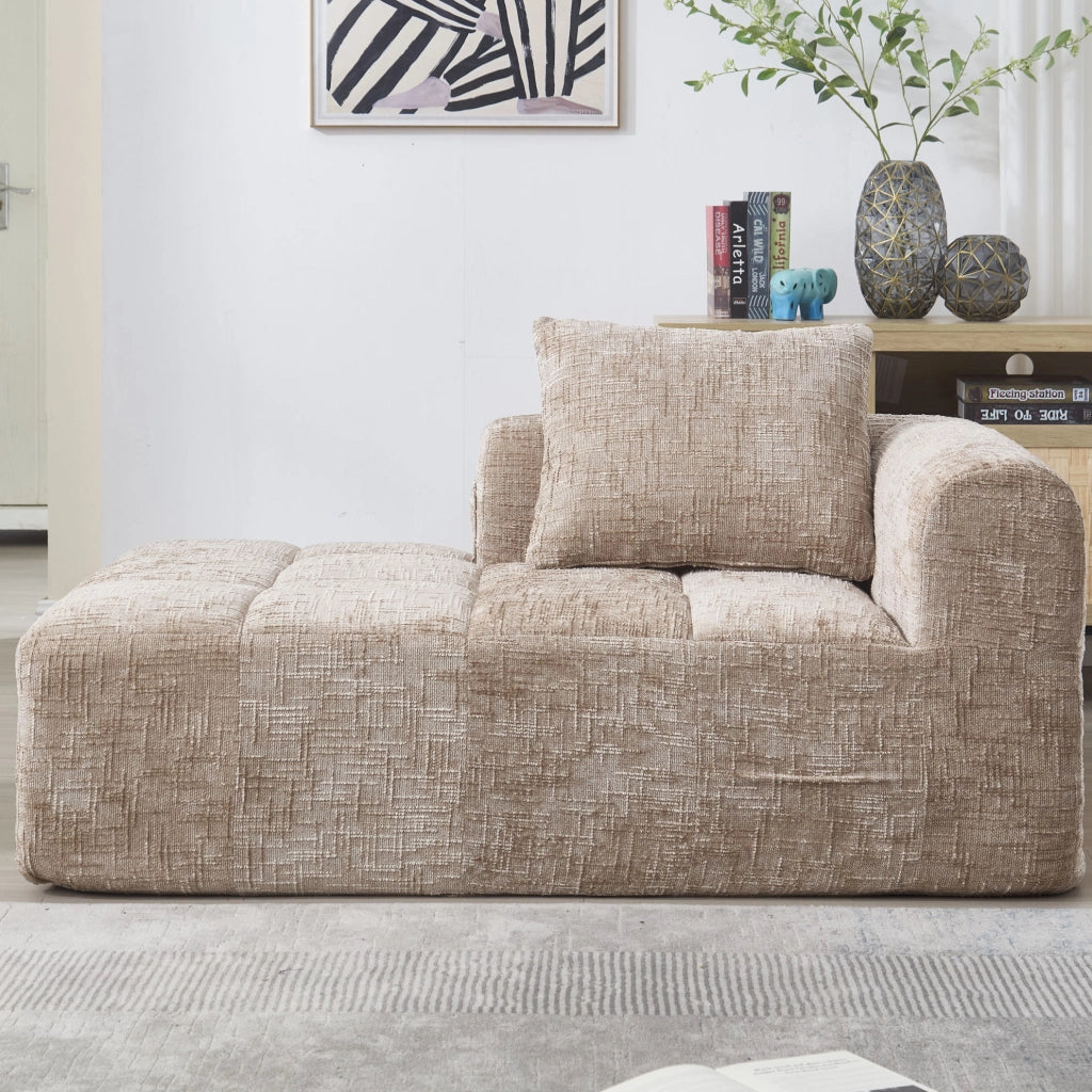 Divano Chaise Longue Khaki con Tascabili Laterali e Cuscino Incluso, 158x90x60 cm