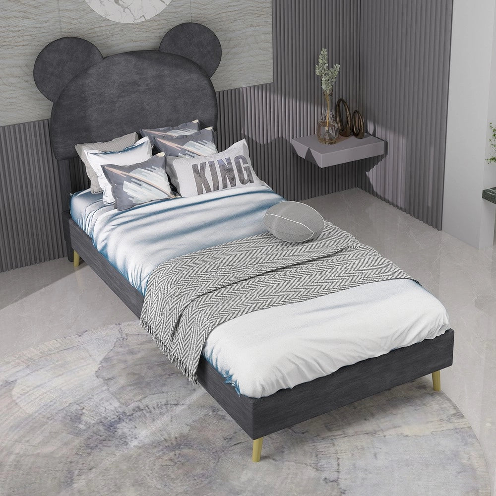 Letto imbottito con testiera ¨C Minimal ¨C grigio tessuto 90x200 cm