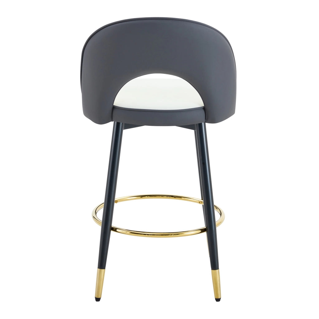 Sgabello da Bar Girevole 360° con Schienale Ajouré, Gambe in Metallo, in PU, Grigio Scuro e Bianco
