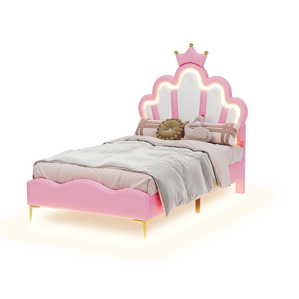 Letto a baldacchino per principessa - Xylo - 90x200 cm - Rosa - LED regolabile imbottito