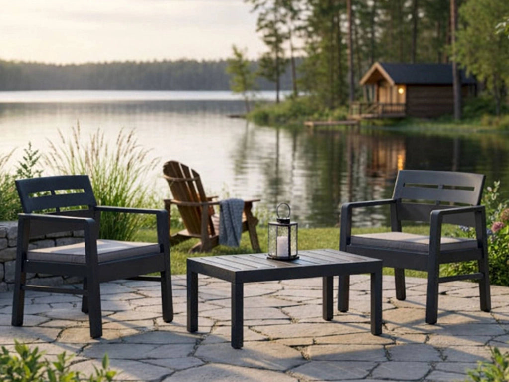 Salottino Outdoor Alfio, set Salotto da Esterno 2 Posti Made in Italy, Nero Antracite