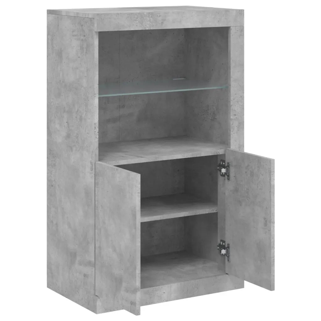 Mobiletto laterale dal design moderno con illuminazione a LED 60,5 x 37 x 100 cm ampio spazio contenitivo legno grigio cemento 02_0049359