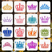 Kit di stencil reutilizzabile in plastica - 16 pezzi - 15×15 cm - Stili reali - Decorazione per legno/stoffa/muro - Incluso pennello per vernice - Stencil per pittura