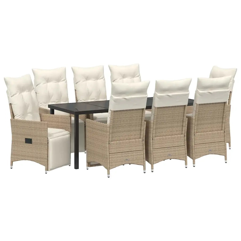 Set da Pranzo per Giardino con cuscino 9 pcs Beige polyrattan 3379589