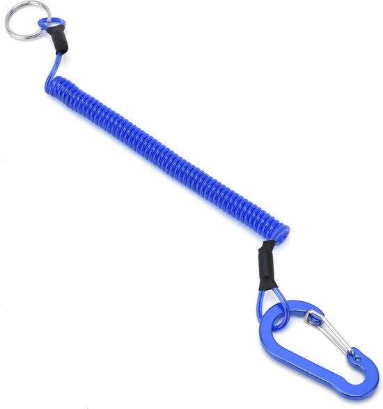 Lanyard per la pesca | Fune di sicurezza retrattile | Fune di sicurezza a spirale con dispositivo di arresto | Attrezzi per la pesca e reti da volo (blu) | Qualità | Durata.
