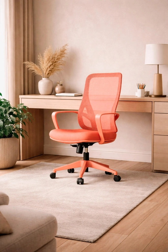 Sedia studio Hispanohogar altezza regolabile in tessuto arancione