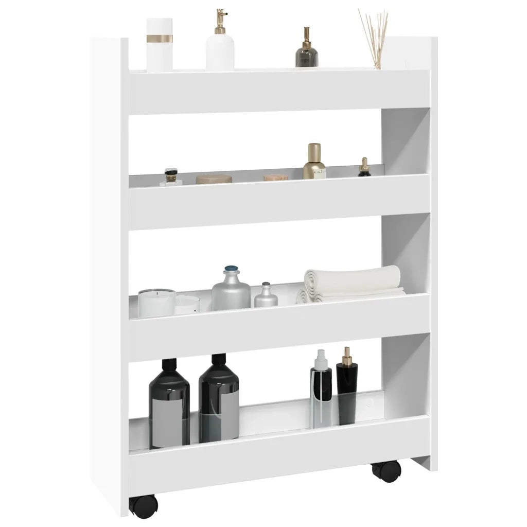 Carrello portaoggetti stretto a 4 ripiani bianco in legno ingegnerizzato 855259