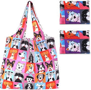 Borsa per spesa pieghevole - 2 pezzi - Leggera - Borsa per spesa per donne - Polyester - Disegno di cane - Carrello del negozio