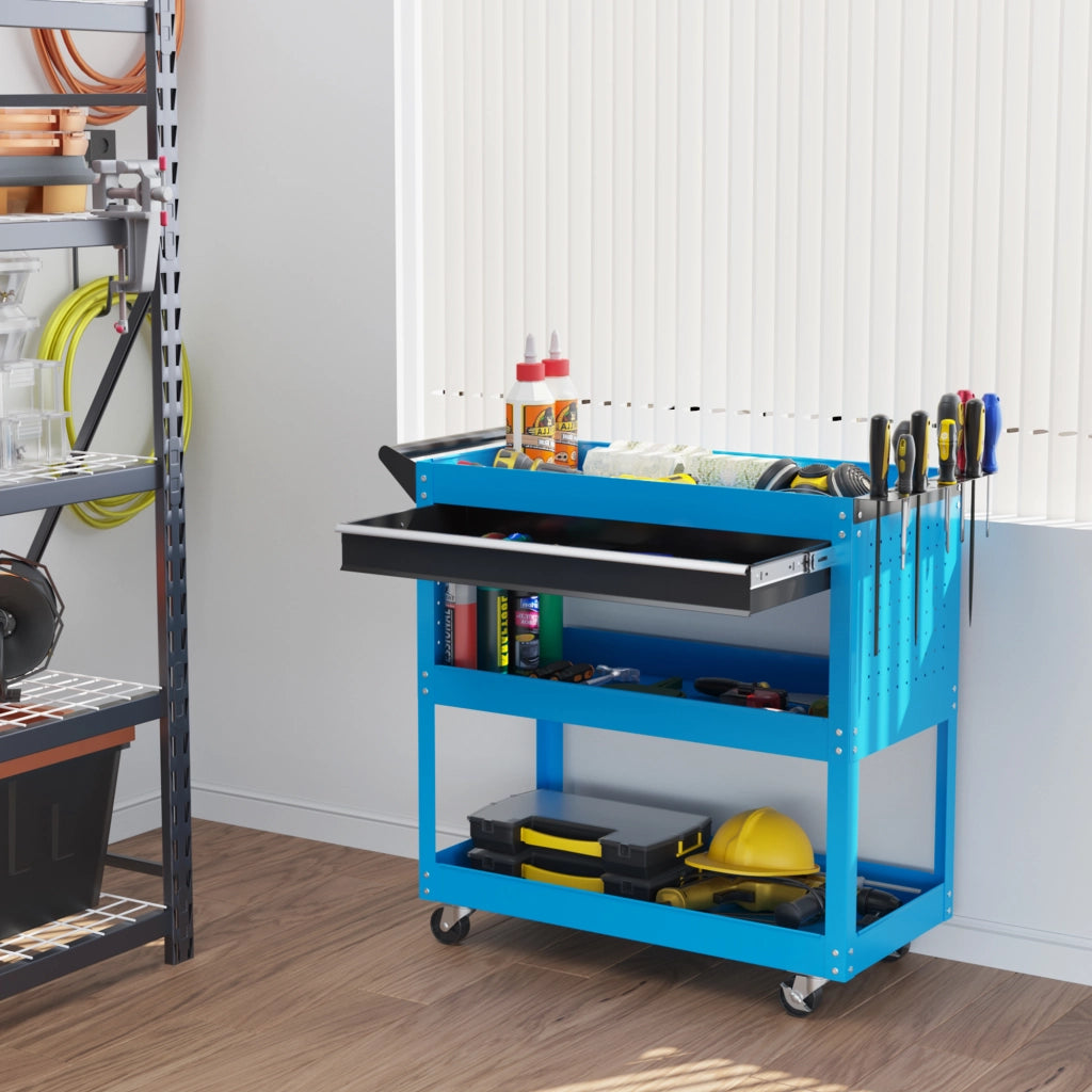 Carrello per attrezzi 3 livelli ¨C zephmum ¨C Blu 82x35x76 cm