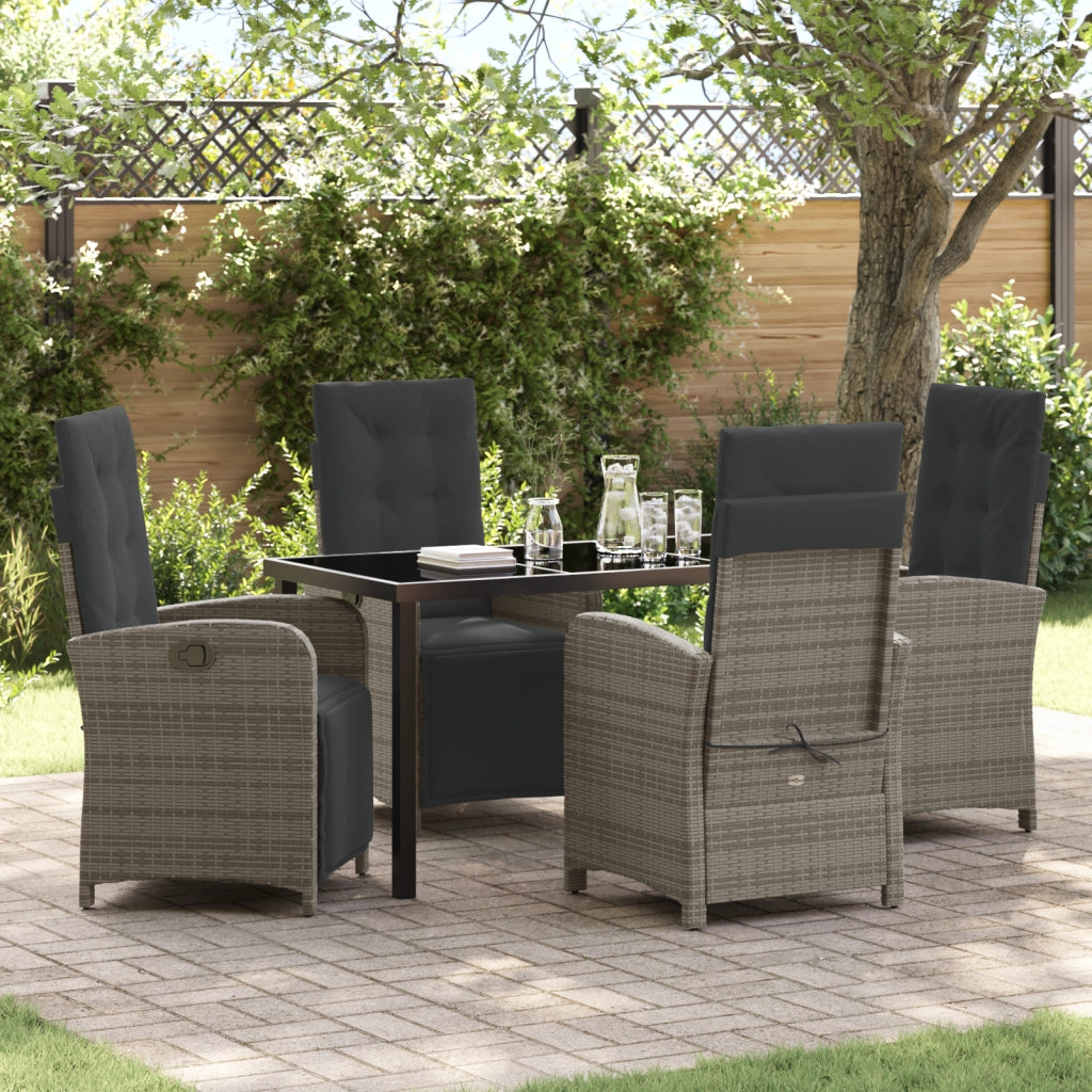 Set da Pranzo Giardino 5 Pezzi Cuscini Grigio Polyrattan
