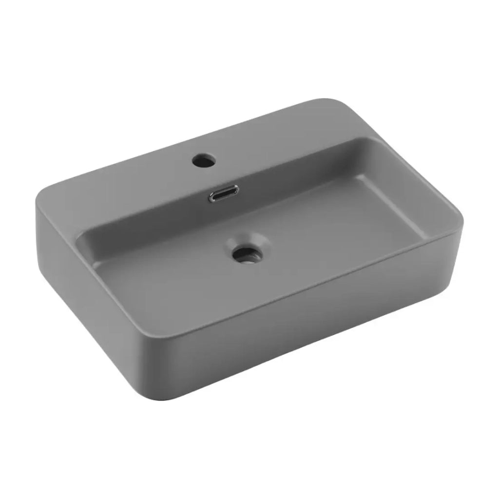 Lavabo rettangolare da appoggio 55x38 cm in ceramica grigio chiaro opaco