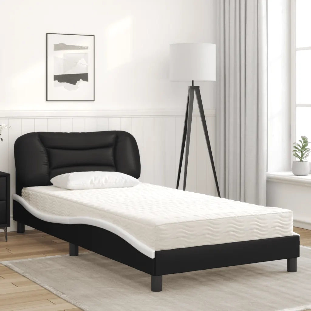 Letto con Materasso Hvar Nero e Bianco 100x200 cm in Similpelle 3208708