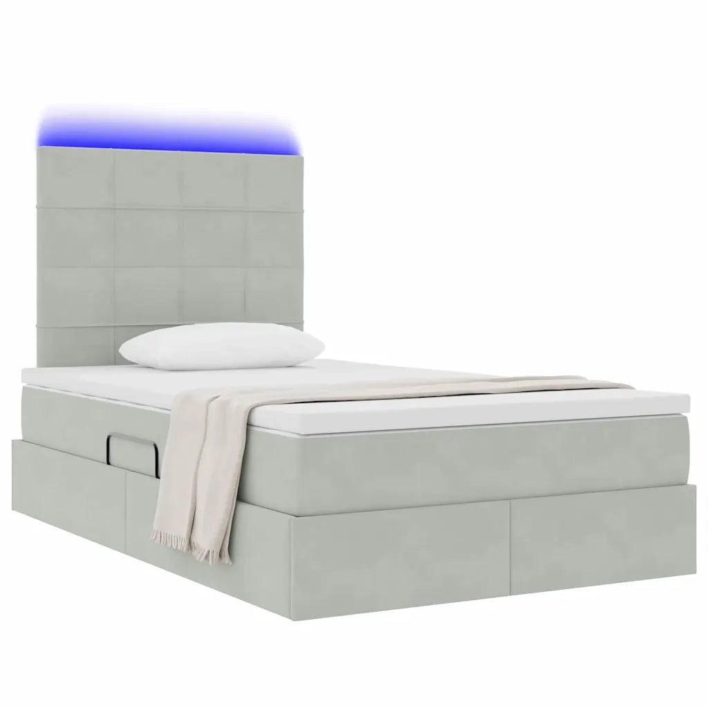 Letto con contenitore LED e materasso Grigio Chiaro