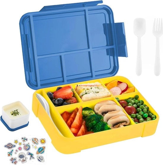 Tazza per snack 6 contenitori - scatola per picnic per bambini - 1330 ml - con adesivi