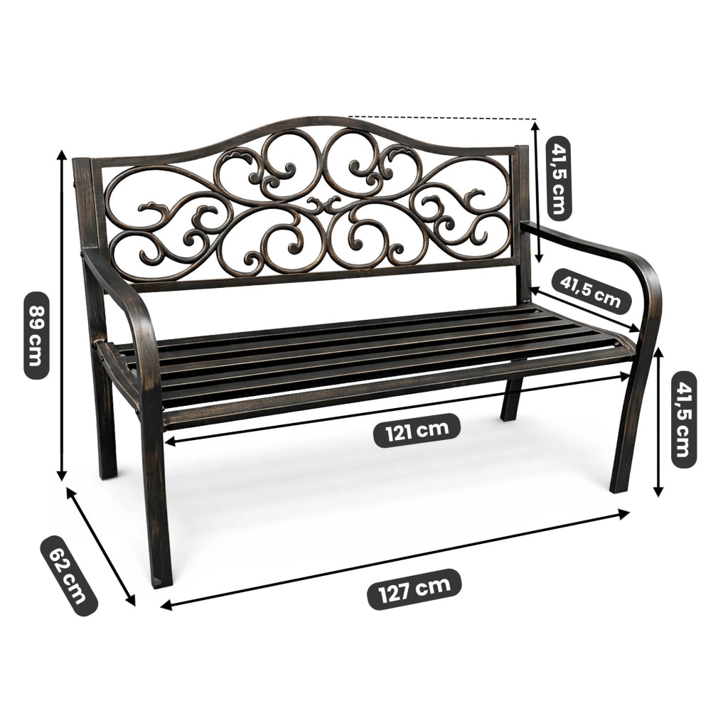 Panchina da giardino bruna IRGA con gambe in acciaio e schienale in ghisa larghezza 127 cm