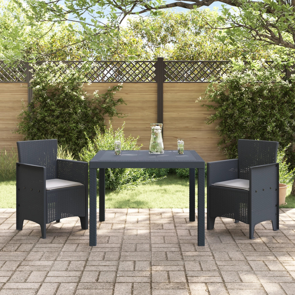 Set da pranzo da giardino 3 pezzi con cuscini Antracite in Rattan sintetico