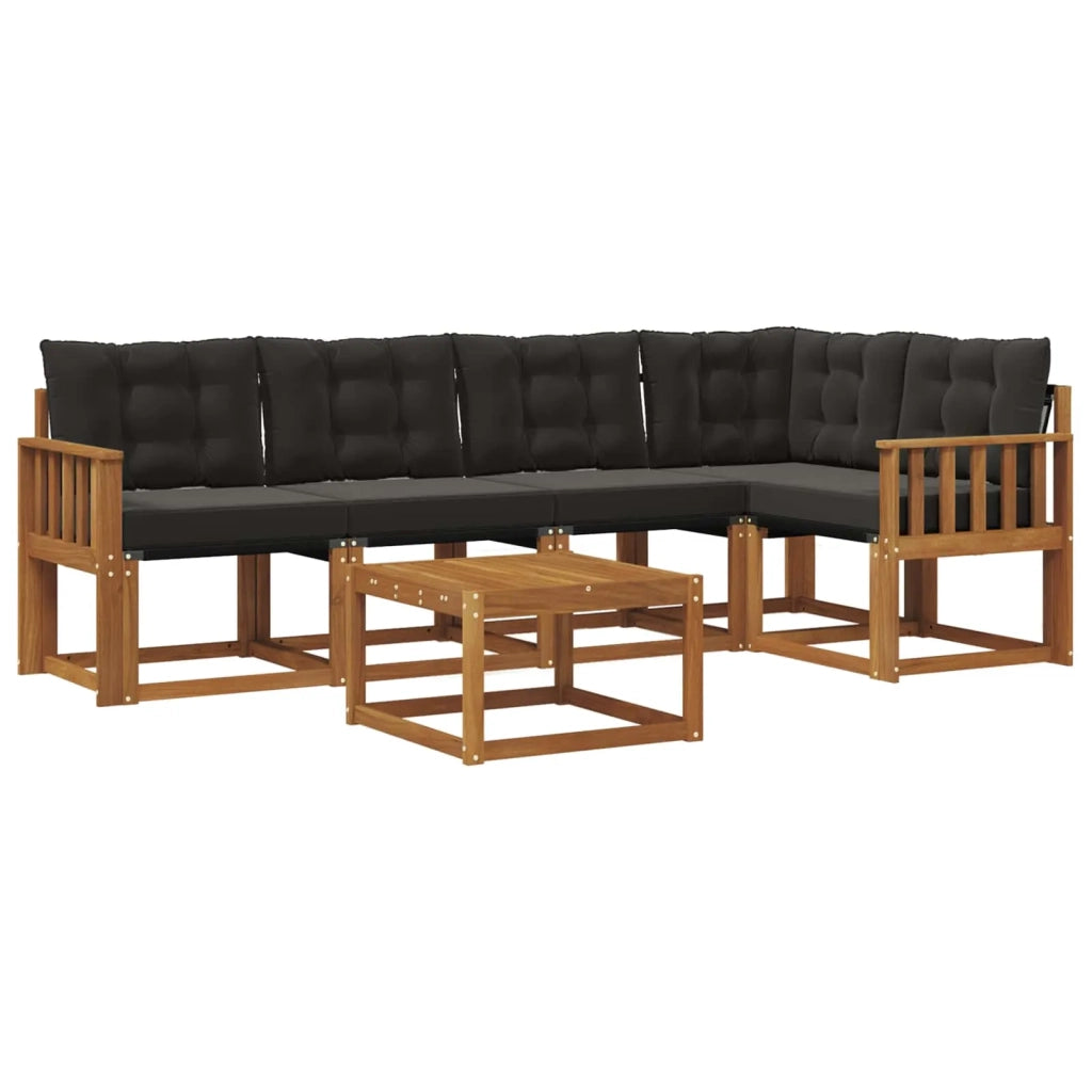 Set di divani da esterno con cuscino 6 pcs Naturale e Nero
