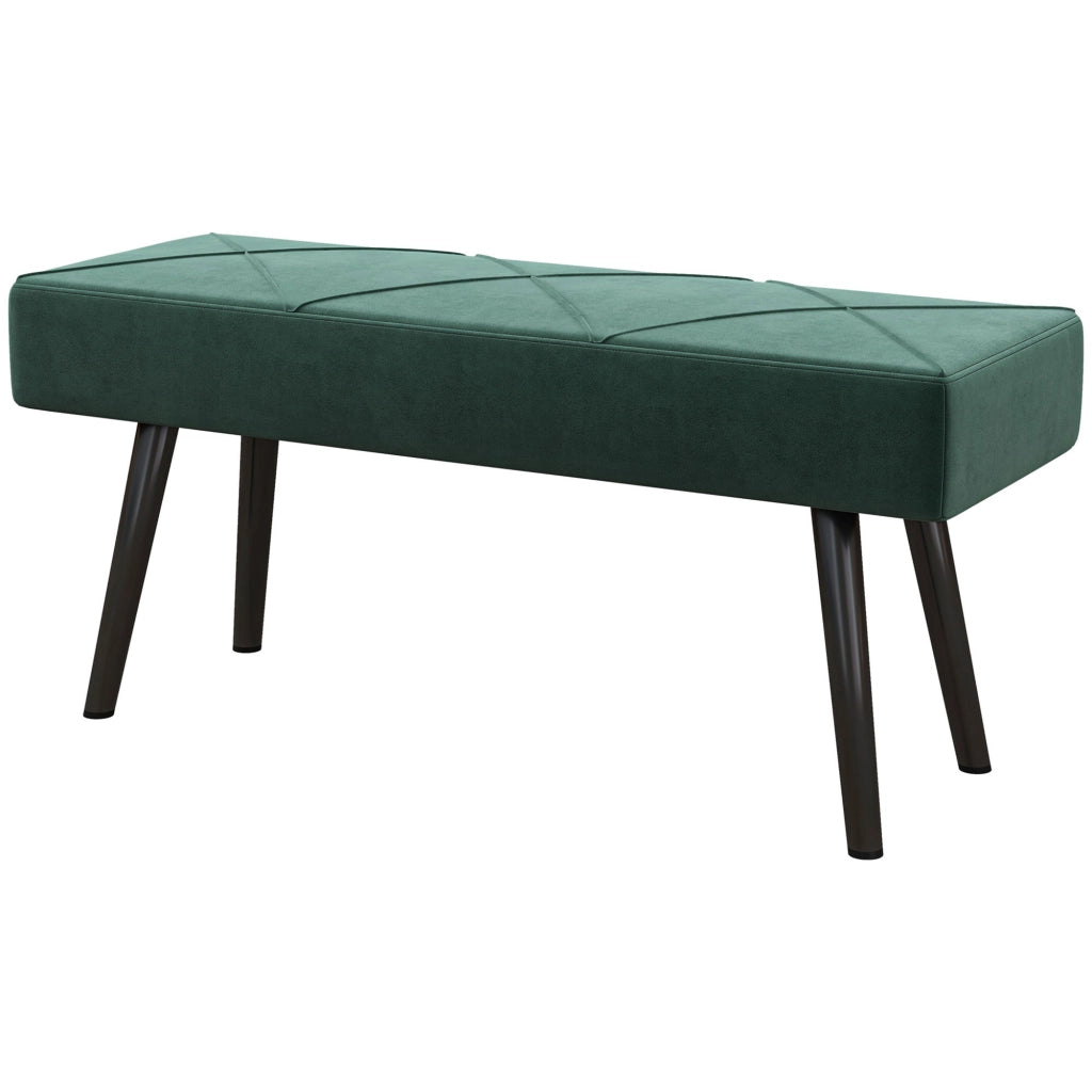 Divano imbottito in tessuto effetto velluto e acciaio ¨C Zephmum ¨C Verde e nero, 100x36x45 cm
